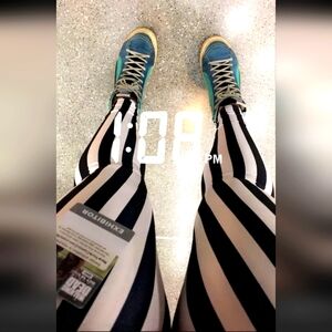 Blackmilk Striped Beetlejuice Ringleader Shiny Leggings L